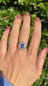 Ceylon Sapphire & Diamond 18ct Gold Daisy Cluster Engagement Ring
