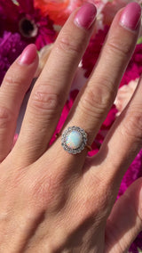 Art Deco Opal & Diamond 18ct Gold Platinum Cluster Ring