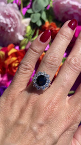 Vintage Sapphire & Diamond 18ct White Gold Cluster Engagement Ring (2.80cts)