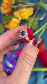 Antique Sapphire & Old Cut Diamond 18ct Gold Cluster Ring (0.42cts)