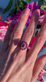 Vintage 1974 Ruby & Diamond 18ct Gold Cluster Dress Ring