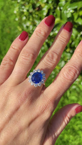 Vintage Boodles Unheated 6.43 Carat Sapphire & Diamond Platinum Cluster Ring