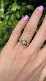 Vintage 1978 Opal & Diamond 18ct Gold Ring