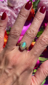 Antique Victorian Opal & Old-Cut Diamond 18ct Gold Marquise Cluster Ring