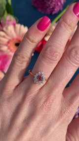 Vintage 1986 Rose-Pink Topaz & Diamond 18ct Gold Pear Cluster Ring