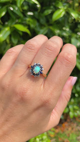 Vintage 1979 Opal Sapphire & Diamond 18ct Gold Cluster Ring