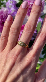 Edwardian 1918 Diamond 18ct Gold Three-Stone Starburst Gypsy Ring