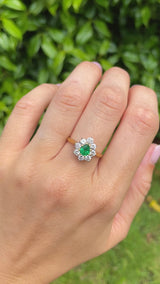 Vintage 1977 Emerald Diamond Cluster Ring By Cropp & Farr