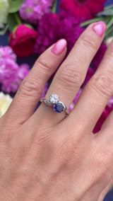 Vintage 1977 Sapphire & Diamond 18ct White Gold 'Toi et Moi' Engagement Ring