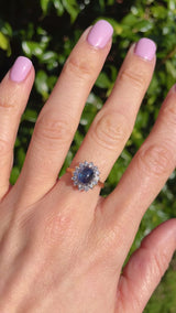 Vintage Cabochon Sapphire & Diamond 18ct Gold Cluster Ring