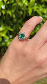 Vintage 1995 Synthetic Emerald & Diamond Cluster Ring