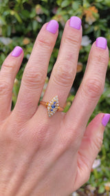 Antique Victorian Sapphire & Old Cut Diamond 18ct Gold Navette Ring