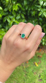 Vintage 1992 Synthetic Emerald & Diamond Cluster Ring