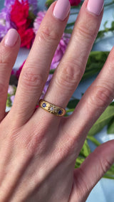 Antique Edwardian Sapphire & Diamond 18ct Gold Three-Stone Starburst Gypsy Ring
