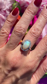 Natural Opal & Diamond Platinum Oval Cluster Ring