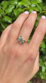 Vintage 1976 Emerald & Diamond 18ct Gold Cocktail Ring