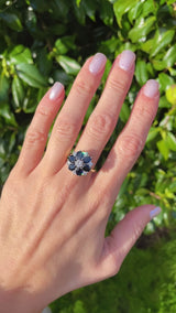Vintage 1977 Sapphire & Diamond 18ct Gold Cluster Dress Ring