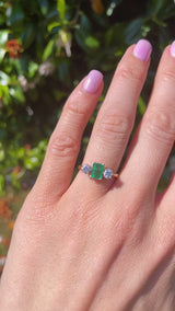 Vintage Emerald & Diamond 18ct Gold Three-Stone Engagement Ring (0.62cts)