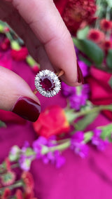 Vintage Ruby & Diamond 18ct Gold Oval Cluster Ring (1.10cts)