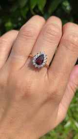 Garnet & Diamond 9ct Gold Pear-Shaped Cluster Ring