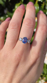 Ceylon Sapphire & Diamond White Gold Three Stone Engagement Ring