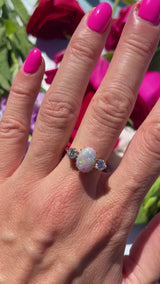 Vintage 1975 Opal & Diamond 18ct Gold Three-Stone Engagement Ring