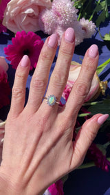 Opal & Diamond White Gold Oval Cluster Ring