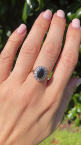 Vintage 1978 Sapphire & Diamond 18ct Gold Cluster Ring