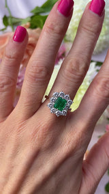 Vintage 1995 Emerald & Diamond 18ct Gold Cluster Engagement Ring (1.82cts)
