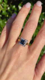 Vintage Millennium Teal Sapphire & Diamond 18ct Gold Cluster Ring