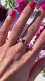 Vintage Ruby & Diamond 18ct Gold Bezel-Set Band Ring