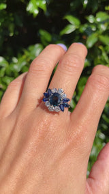 Vintage Sapphire & Diamond 18ct White Gold Cluster Ring