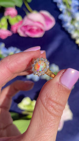Antique Victorian Opal & Old Cut Diamond 18ct Gold Cluster Ring