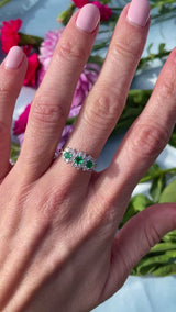 Vintage 1981 Emerald & Diamond 18ct Gold Triple-Cluster Ring