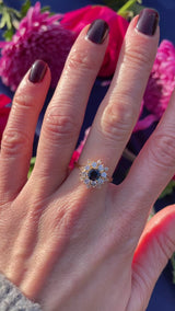 Vintage 1980 Sapphire & Diamond 18ct Gold Star Cluster Ring