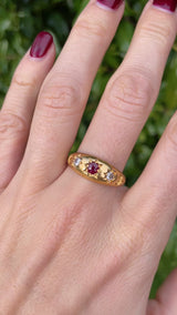 Antique Edwardian Ruby & Diamond 18ct Gold Starburst Three-Stone Gypsy Ring