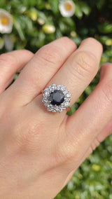 Vintage 1975 Sapphire & Diamond 18ct Gold Cluster Engagement Ring