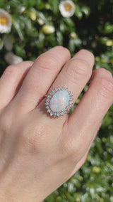 Vintage 1988 Natural Opal & Diamond Cluster Ring