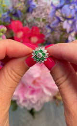 Vintage 1976 Emerald & Diamond 18ct White Gold Cluster Ring
