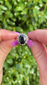 Dark Sapphire & Diamond White Gold Cluster Ring (4.00ct)