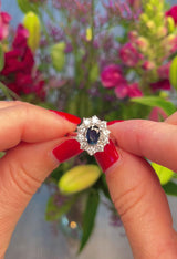 Natural Sapphire & Diamond 18ct White Gold Cluster Engagement Ring