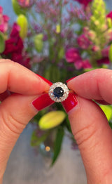 Vintage 1970s Sapphire & Diamond Cluster Ring