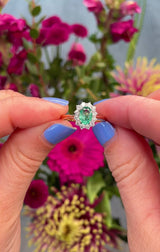 Oval Emerald & Diamond 18ct Yellow Gold Cluster Ring