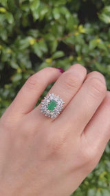 Vintage 1992 Emerald & Diamond 18ct White Gold Cluster Ring