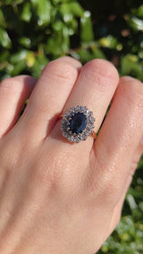 Vintage 1975 Sapphire & Diamond 18ct Gold Cluster Engagement Ring