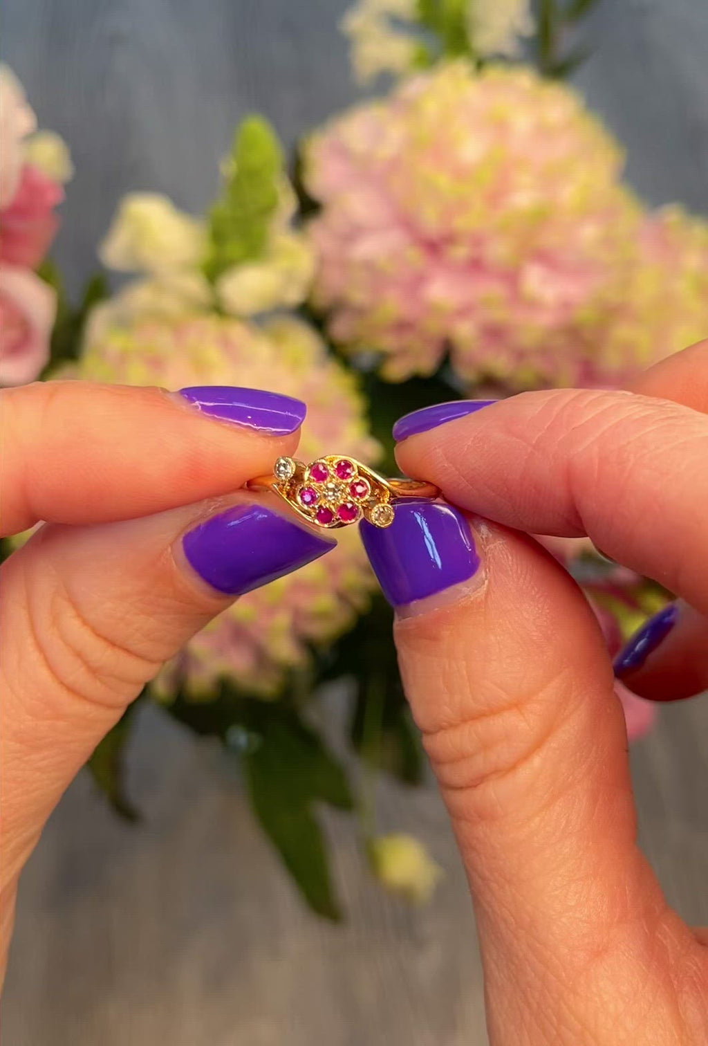 Edwardian Ruby & Diamond Daisy Crossover Ring