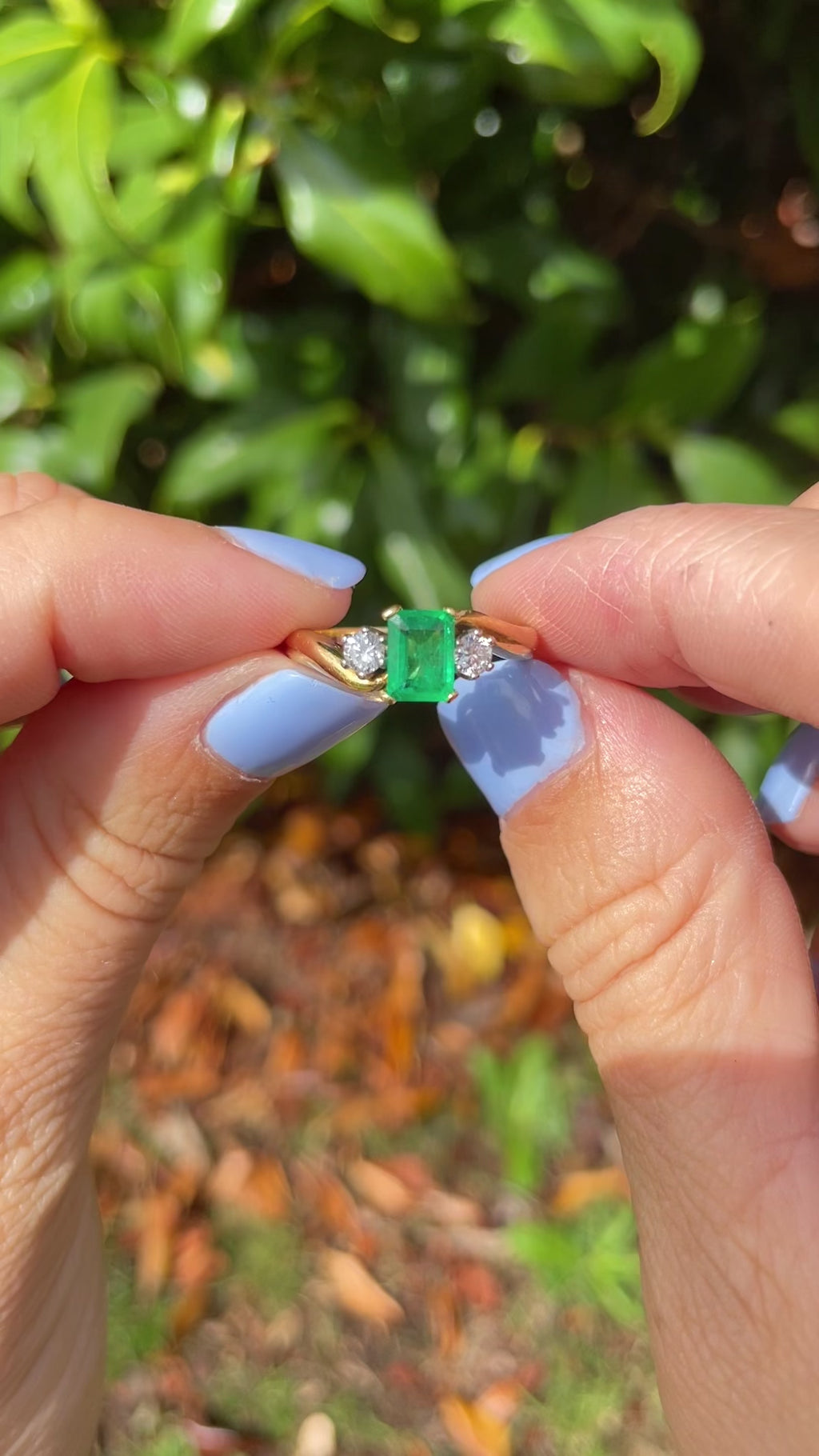 Vintage 1993 Emerald & Diamond Three Stone Ring