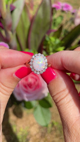 Vintage Natural Opal & Diamond 18ct Gold Cluster Ring