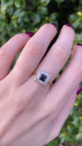 Art Deco Style Square Sapphire & Diamond Ring