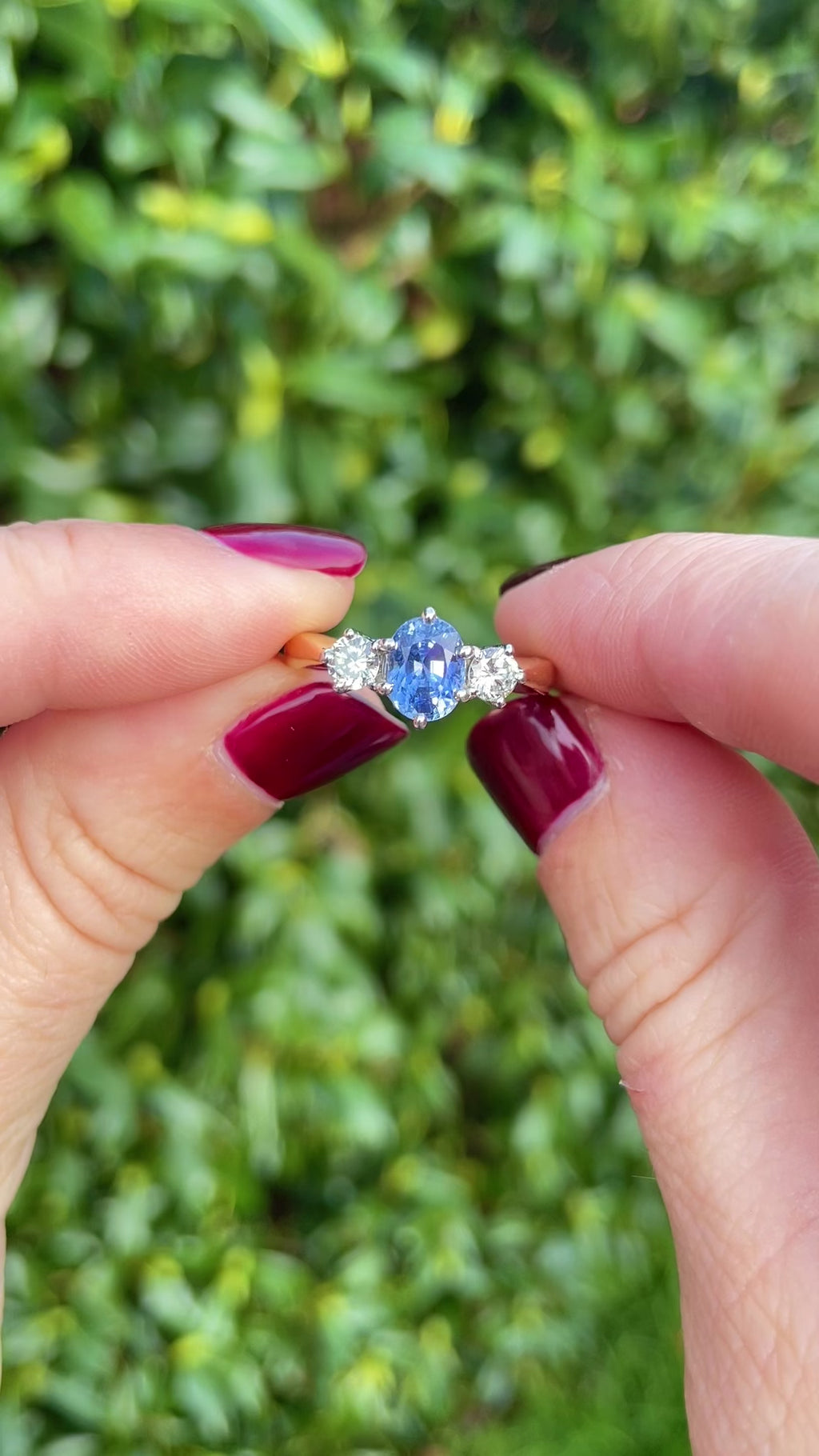 Natural Ceylon Sapphire & Diamond Three Stone Engagement Ring (1.60ct)